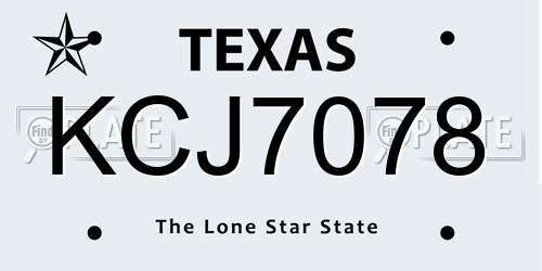 KCJ7078 Texas License Plate