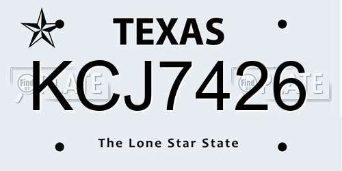 KCJ7426 Texas License Plate