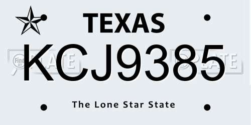 KCJ9385 Texas License Plate