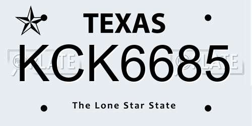 KCK6685 Texas License Plate