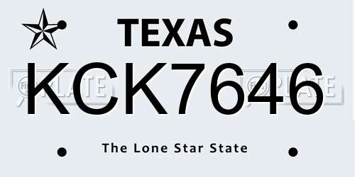 KCK7646 Texas License Plate