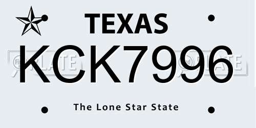 KCK7996 Texas License Plate