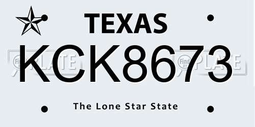KCK8673 Texas License Plate