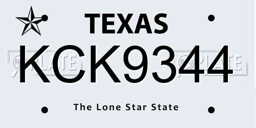 KCK9344 Texas License Plate