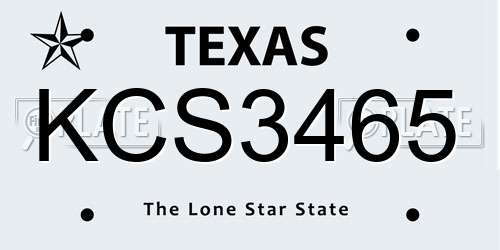 KCS3465 Texas License Plate