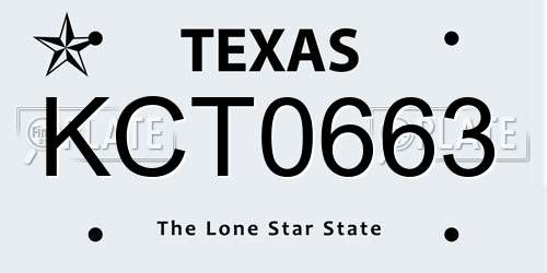 KCT0663 Texas License Plate