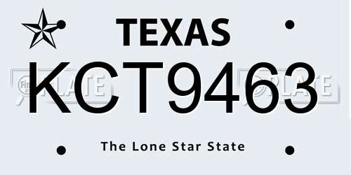 KCT9463 Texas License Plate