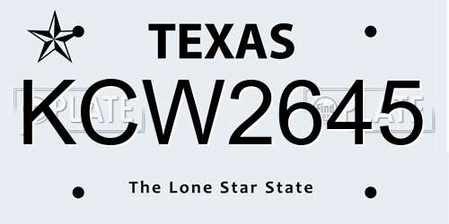 KCW2645 Texas License Plate