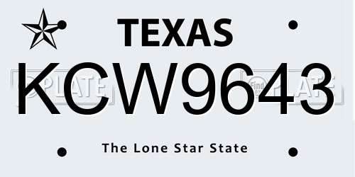 KCW9643 Texas License Plate