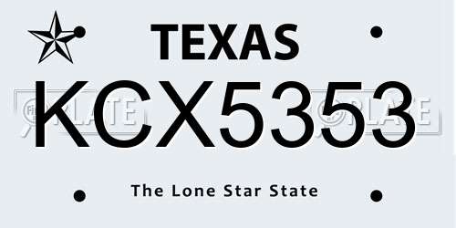 KCX5353 Texas License Plate