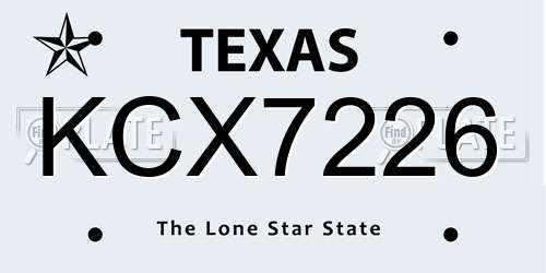 KCX7226 Texas License Plate