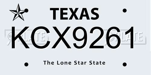 KCX9261 Texas License Plate
