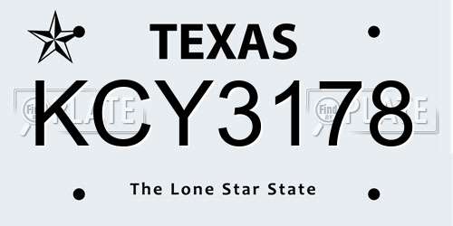 KCY3178 Texas License Plate