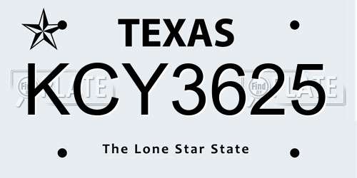 KCY3625 Texas License Plate