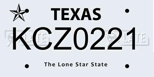 KCZ0221 Texas License Plate