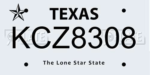 KCZ8308 Texas License Plate