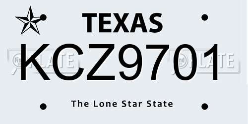 KCZ9701 Texas License Plate