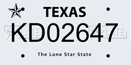 KD02647 Texas License Plate