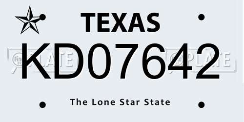 KD07642 Texas License Plate