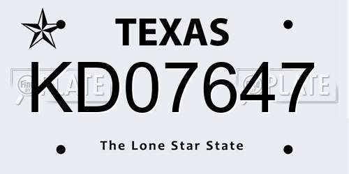 KD07647 Texas License Plate