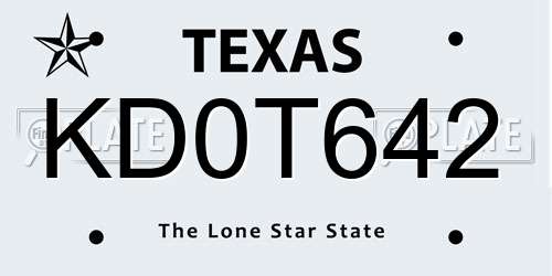 KD0T642 Texas License Plate