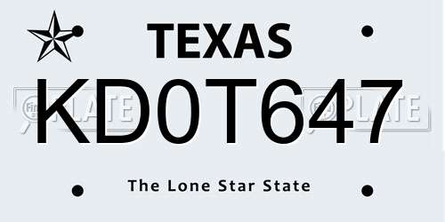 KD0T647 Texas License Plate
