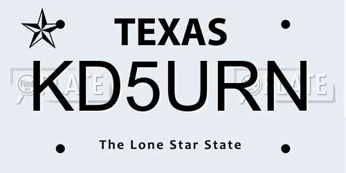 KD5URN Texas License Plate