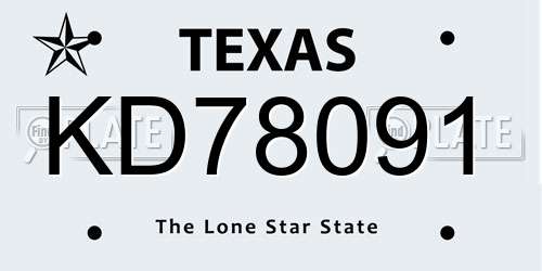 KD78091 Texas License Plate