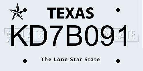 KD7B091 Texas License Plate