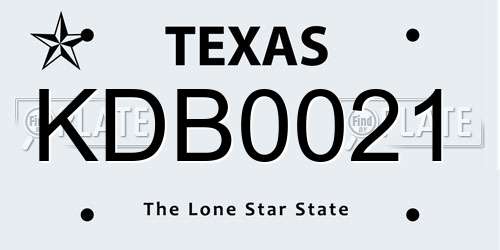 KDB0021 Texas License Plate