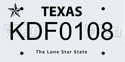 KDF0108 Texas License Plate