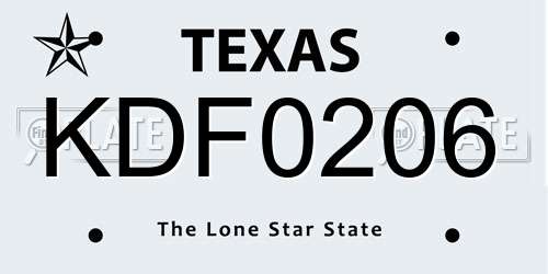 KDF0206 Texas License Plate