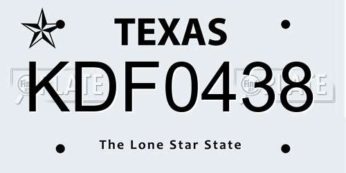 KDF0438 Texas License Plate