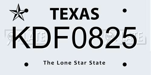KDF0825 Texas License Plate