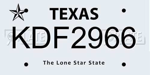 KDF2966 Texas License Plate