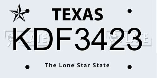 KDF3423 Texas License Plate