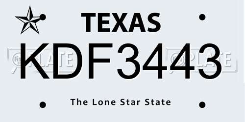 KDF3443 Texas License Plate
