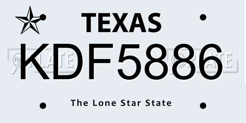 KDF5886 Texas License Plate