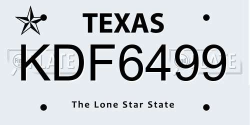 KDF6499 Texas License Plate