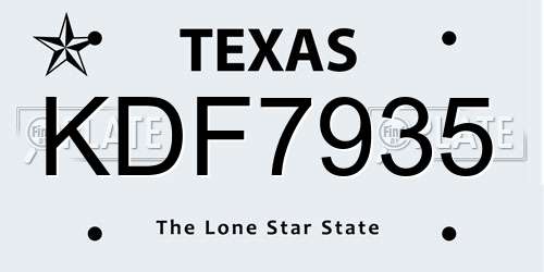 KDF7935 Texas License Plate