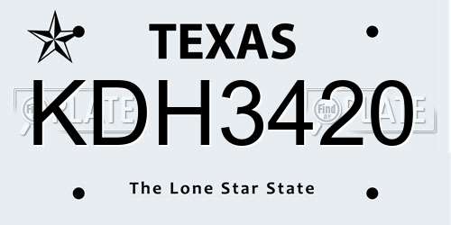 KDH3420 Texas License Plate