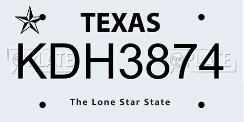 KDH3874 Texas License Plate