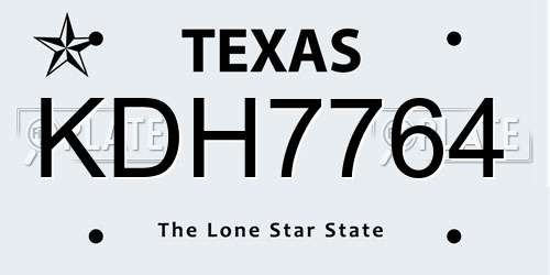 KDH7764 Texas License Plate