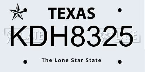 KDH8325 Texas License Plate
