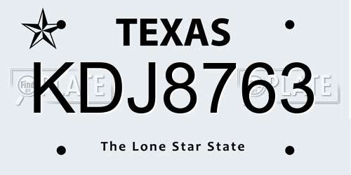 KDJ8763 Texas License Plate