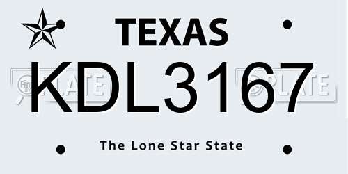 KDL3167 Texas License Plate