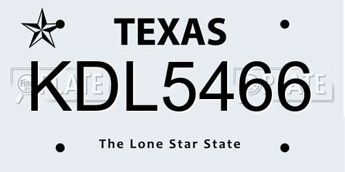 KDL5466 Texas License Plate