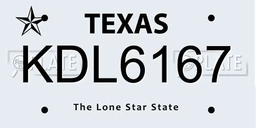KDL6167 Texas License Plate