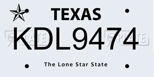 KDL9474 Texas License Plate