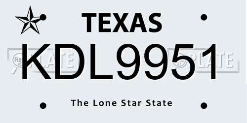KDL9951 Texas License Plate